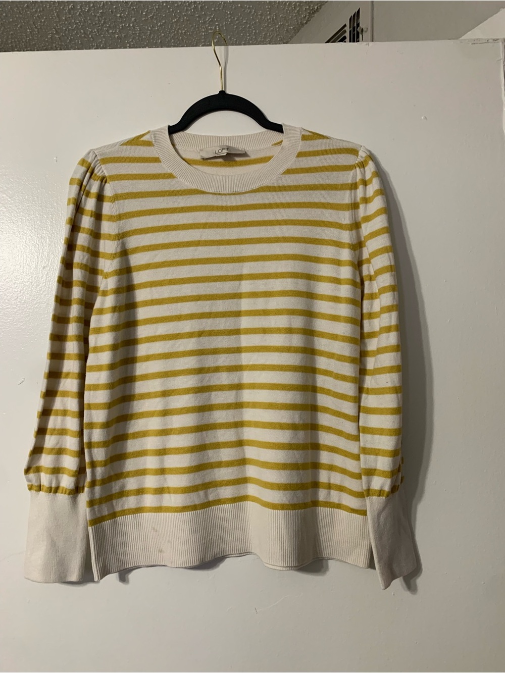 LOFT Yellow & Cream Striped Crewneck Sweater